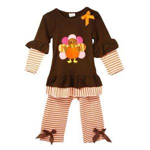 Brown with Orange Stripes Turkey 2 Piece Set (Includes Free Bow - Not Pictured)